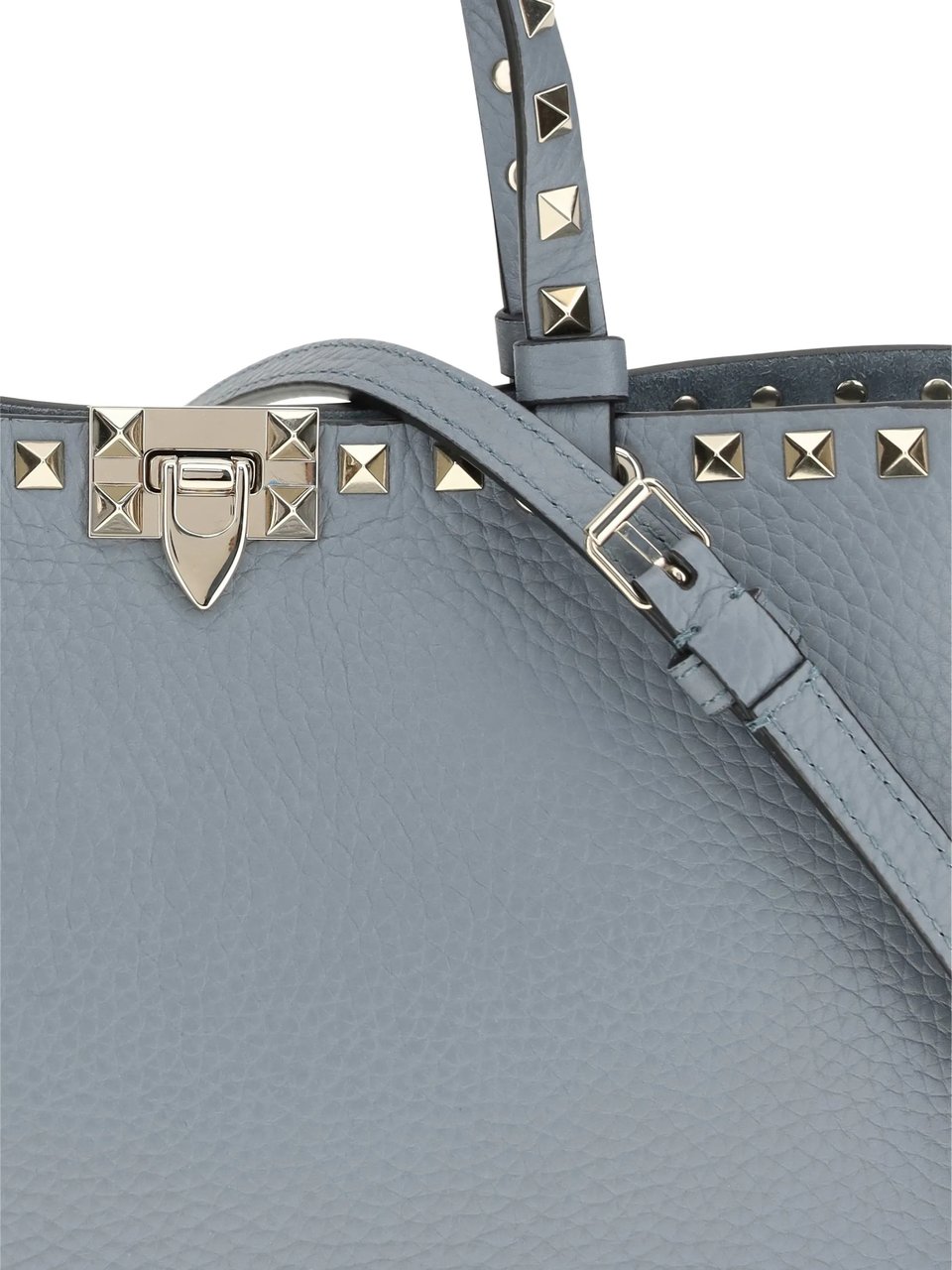 Valentino Black Structured Textured Leather Studded Tote Grijs