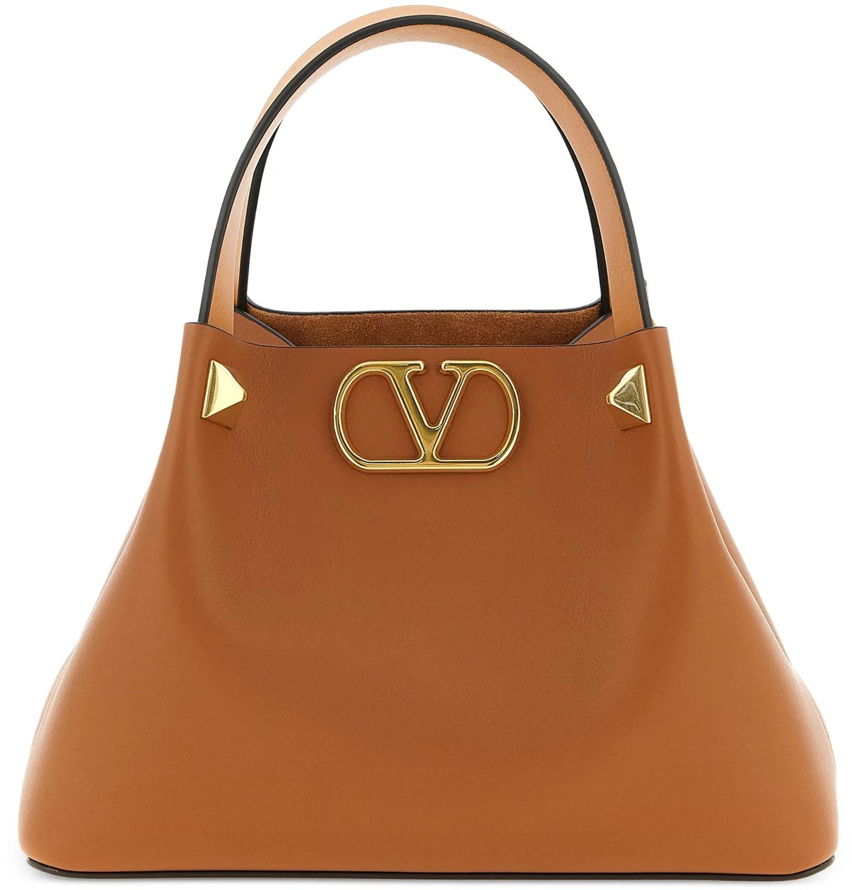 Valentino Structured Tan Leather Tote with Gold-tone Accents Bruin