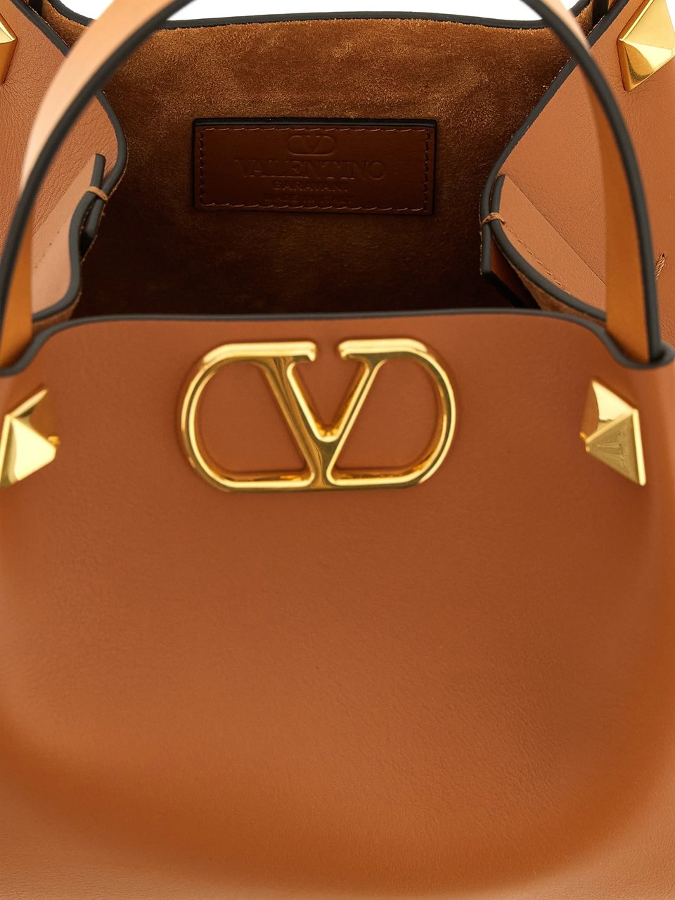 Valentino Structured Tan Leather Tote with Gold-tone Accents Bruin