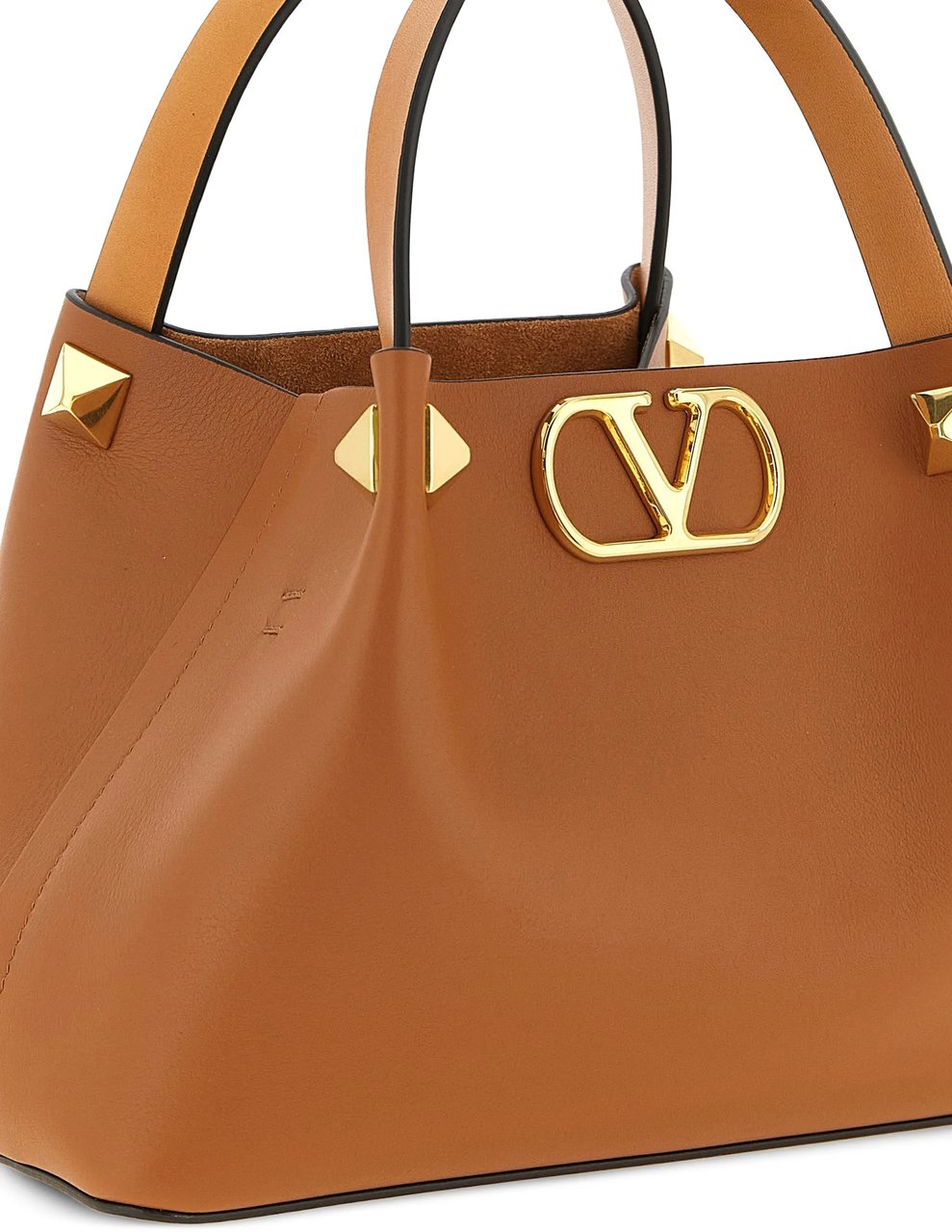 Valentino Structured Tan Leather Tote with Gold-tone Accents Bruin