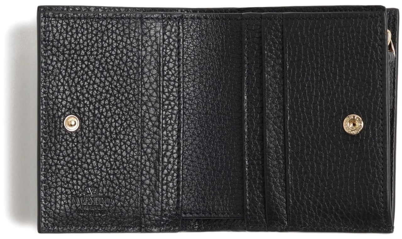 Valentino Black French Wallet Textured Studded Wallet Zwart