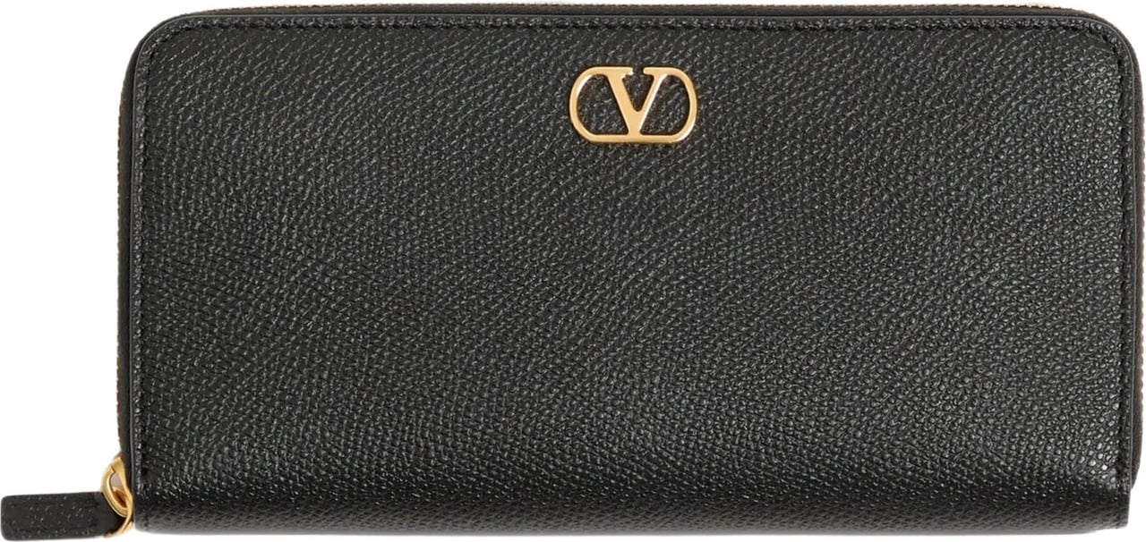 Valentino Textured Leather Zip-Around Vlogo Wallet Zwart