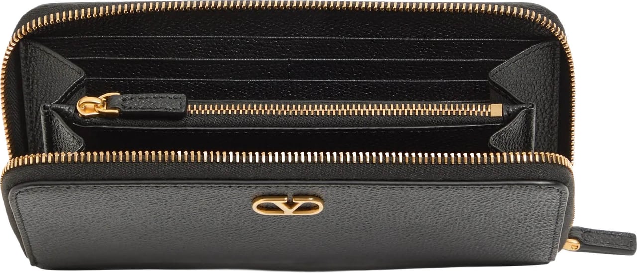 Valentino Textured Leather Zip-Around Vlogo Wallet Zwart