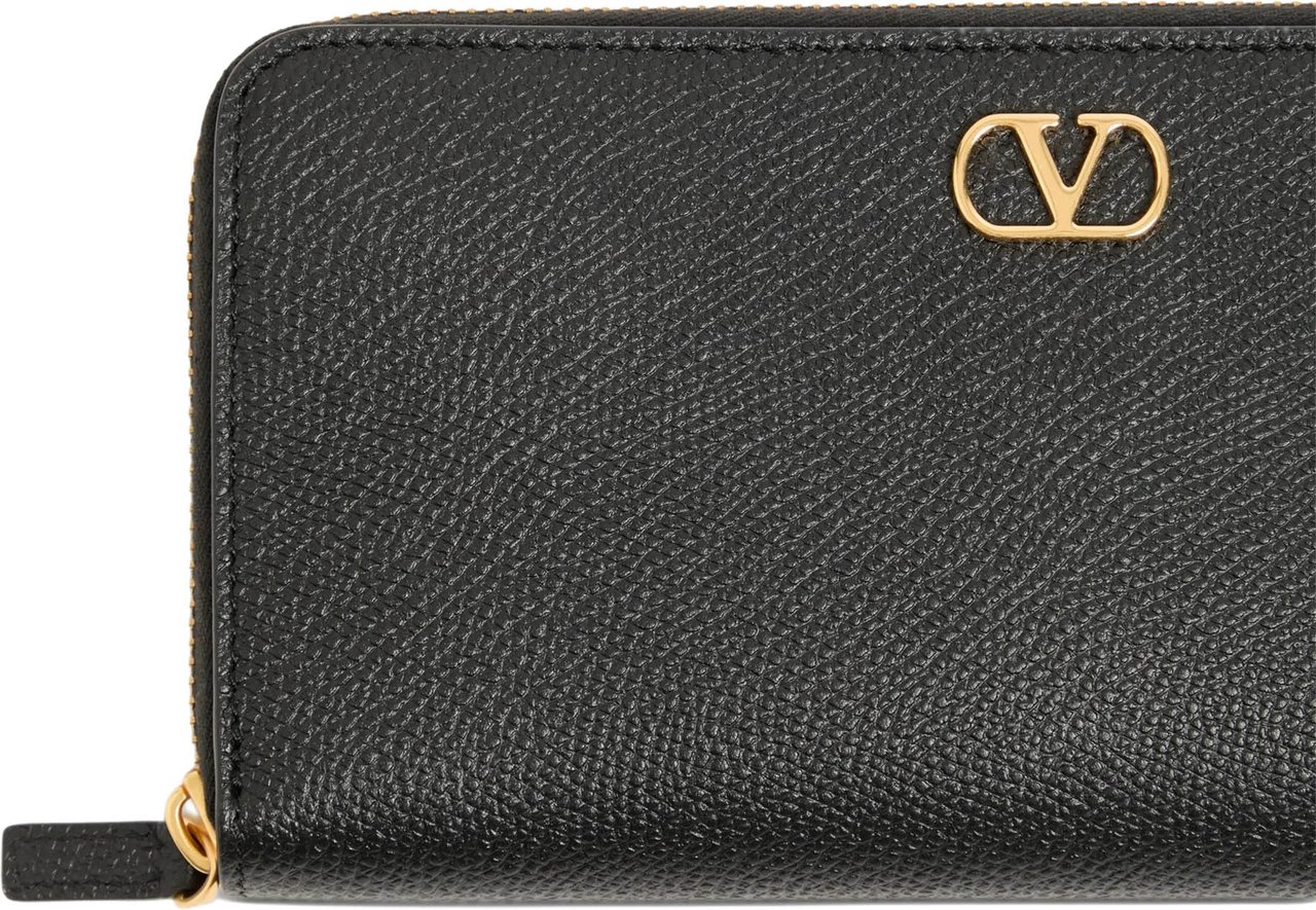 Valentino Textured Leather Zip-Around Vlogo Wallet Zwart