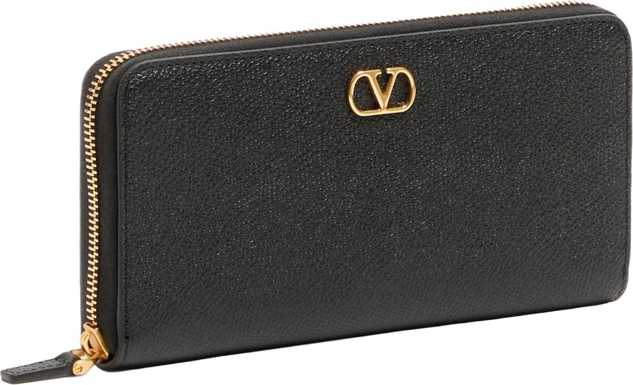 Valentino Textured Leather Zip-Around Vlogo Wallet Zwart
