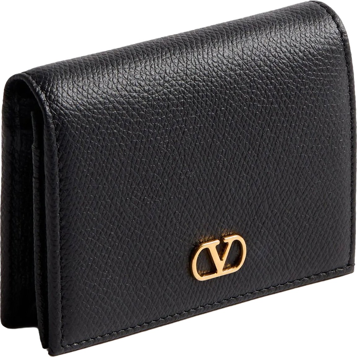 Valentino Textured Leather Flap French Vlogo Wallet Zwart