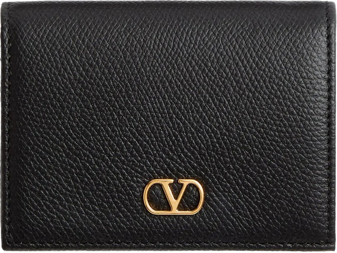 Valentino Textured Leather Flap French Vlogo Wallet Zwart
