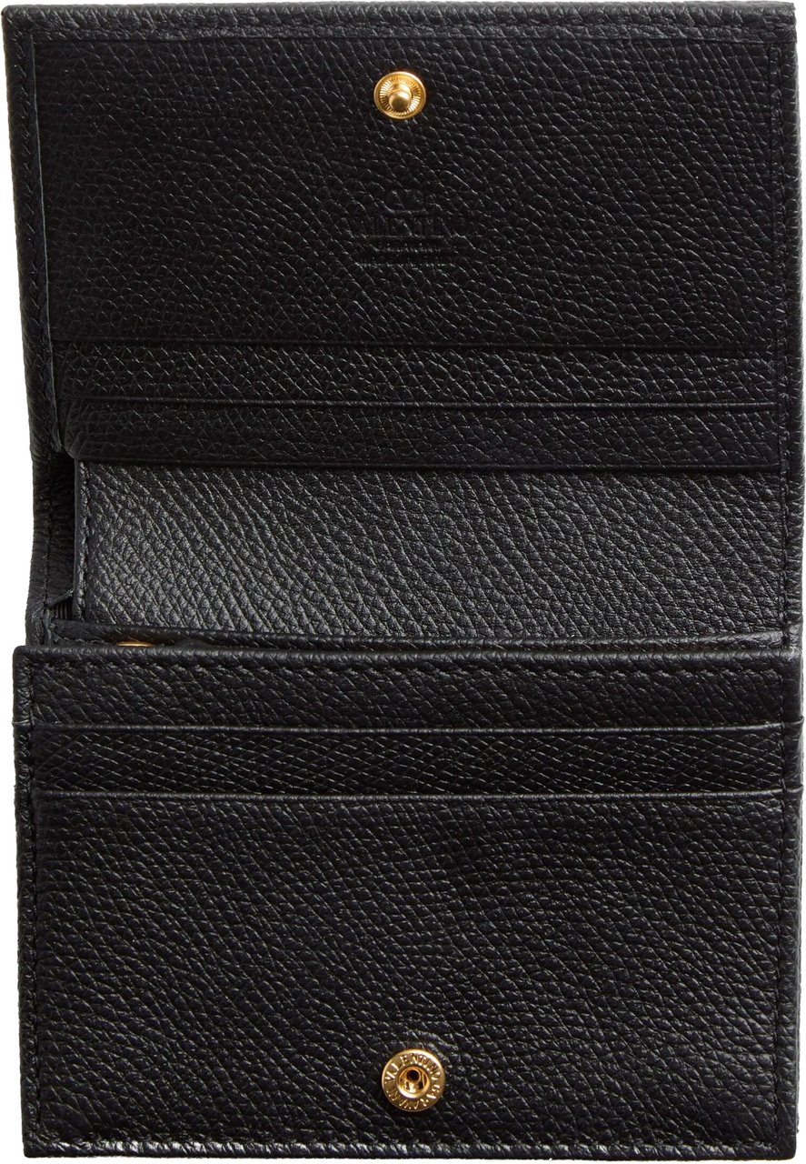 Valentino Textured Leather Flap French Vlogo Wallet Zwart