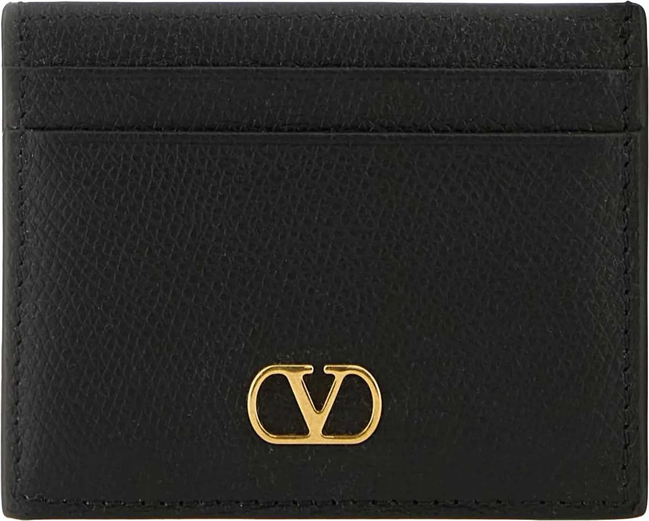 Valentino Textured Leather Card Holder Vlogo Wallet Zwart
