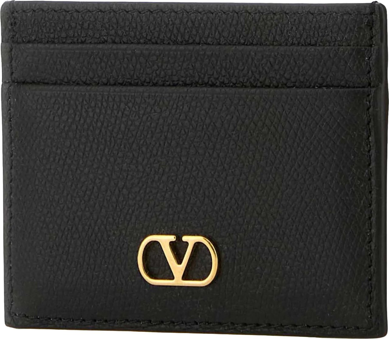 Valentino Textured Leather Card Holder Vlogo Wallet Zwart