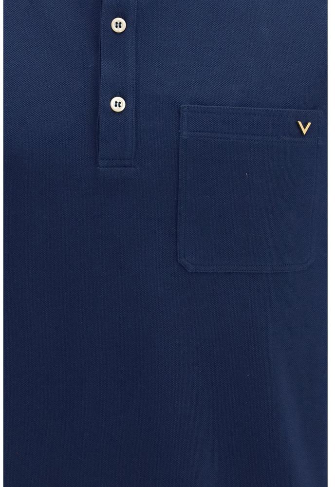 Valentino Blue Cotton Polo Shirt Blauw