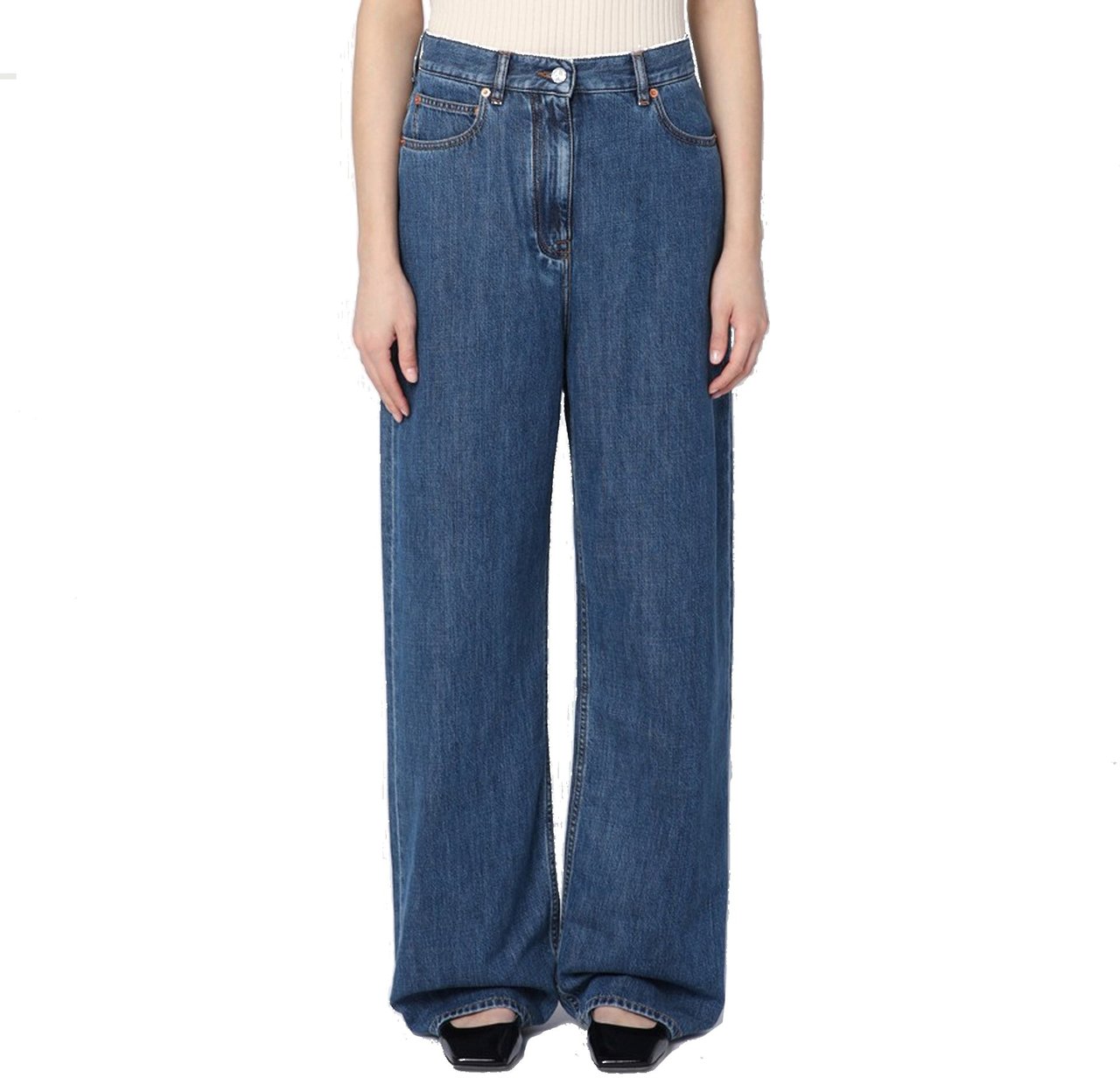 Valentino Valentino Wide Leg Denim Jeans Blauw