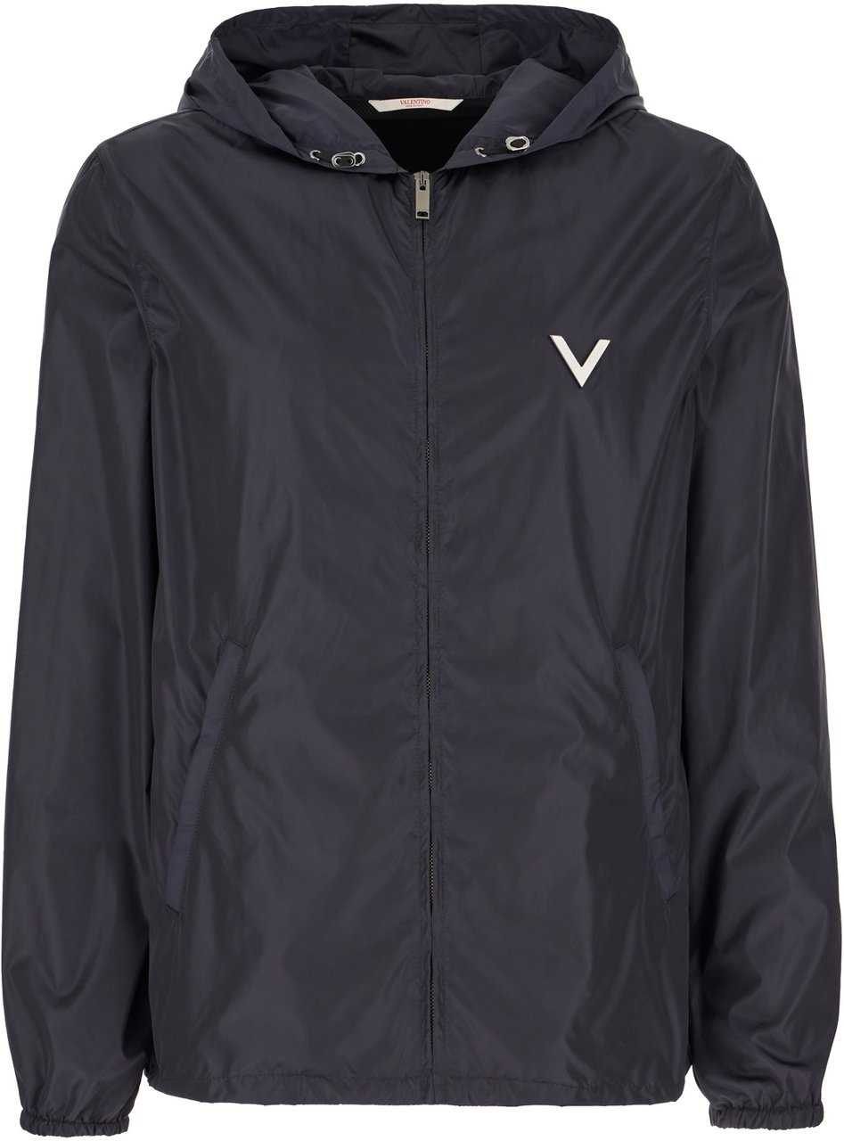 Valentino Valentino Navy blue nylon windbreaker Blauw
