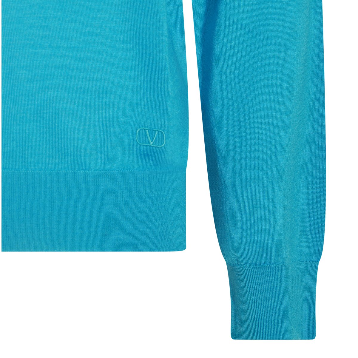 Valentino Light Blue Wool Knitwear With High Collar And Ribbed Details Groen