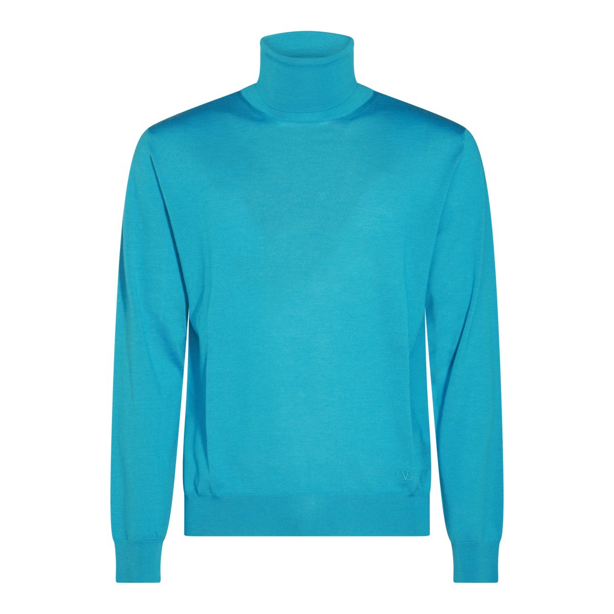 Valentino Light Blue Wool Knitwear With High Collar And Ribbed Details Groen