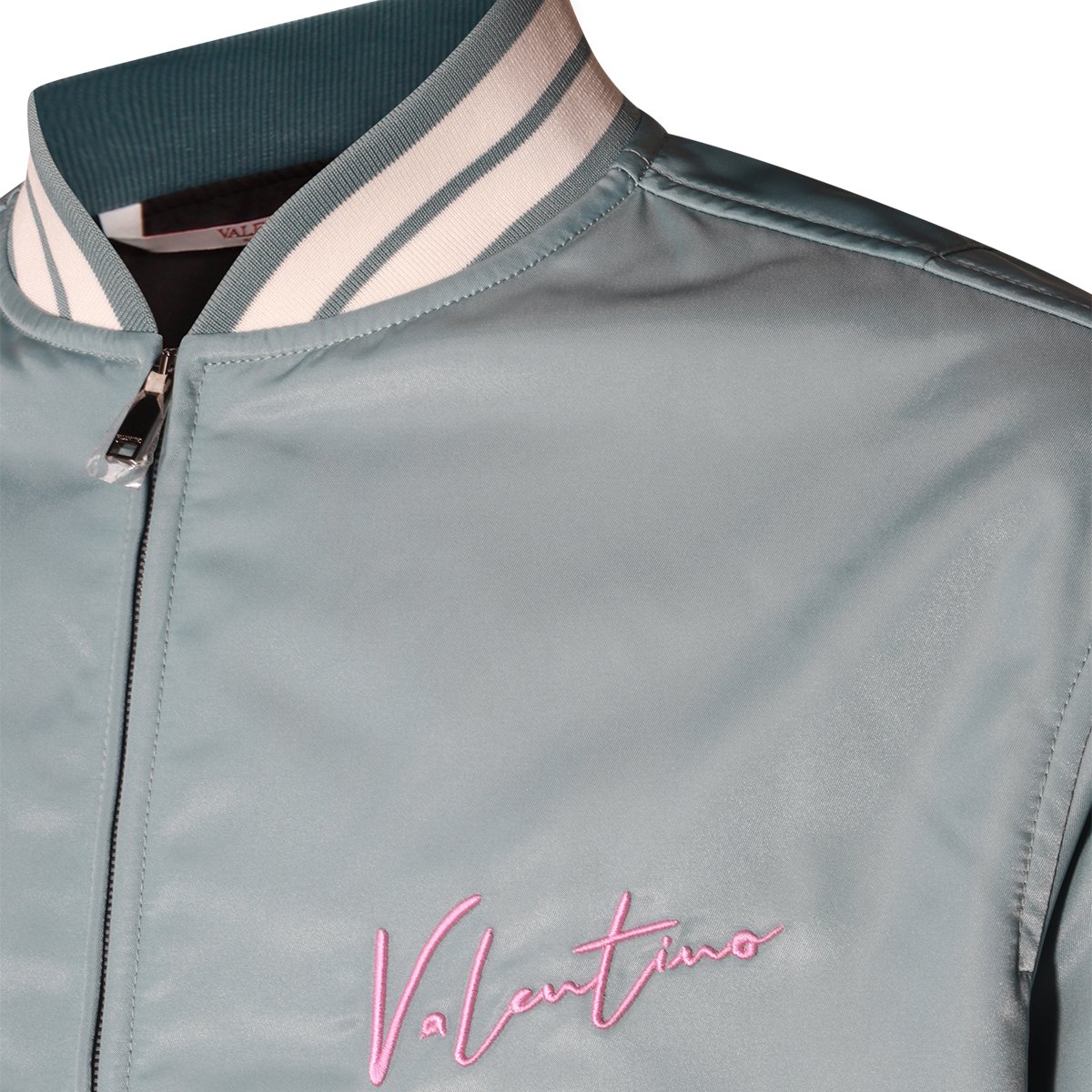 Valentino Light Blue Satin-Finish Casual Jacket With Logo Detail Blauw