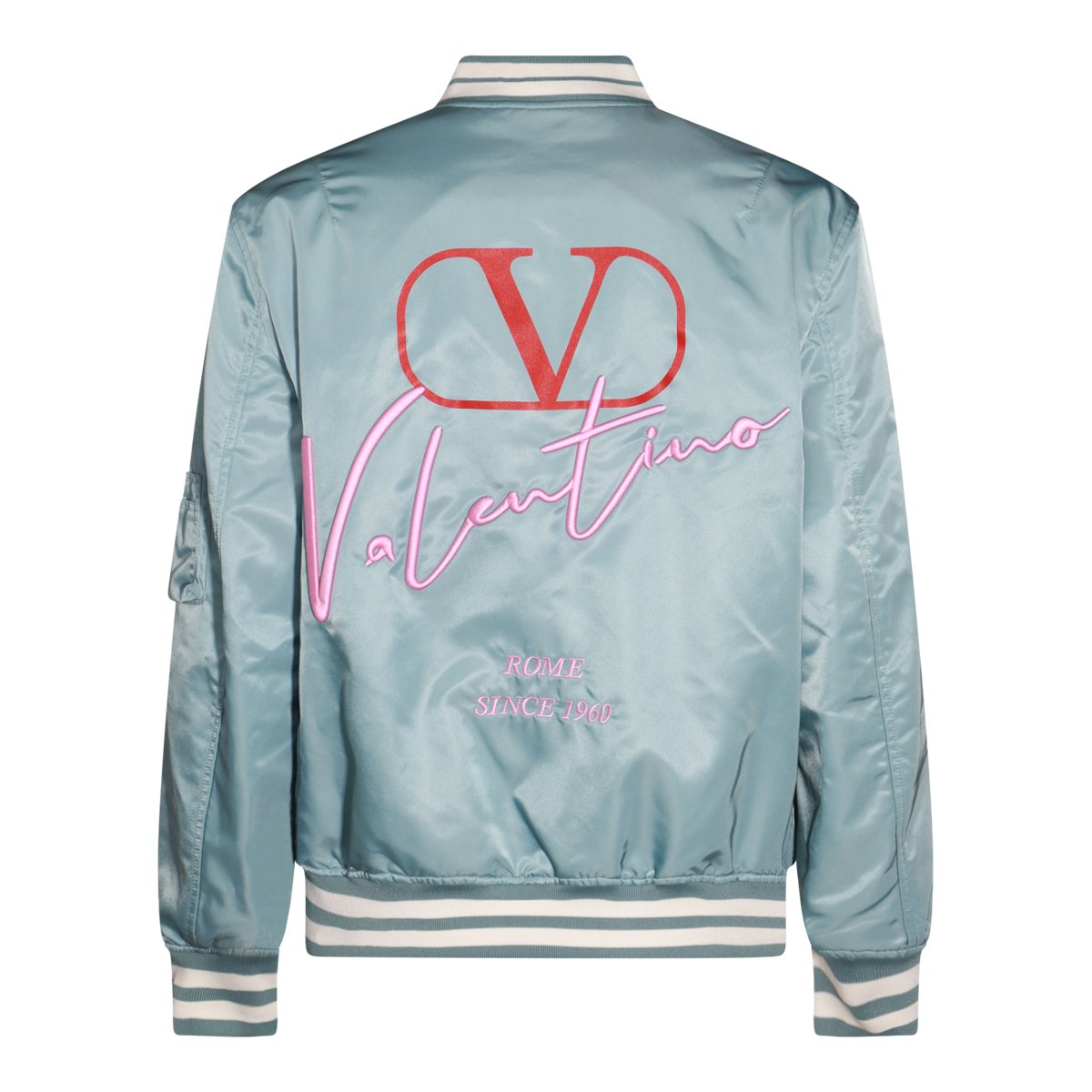 Valentino Light Blue Satin-Finish Casual Jacket With Logo Detail Blauw