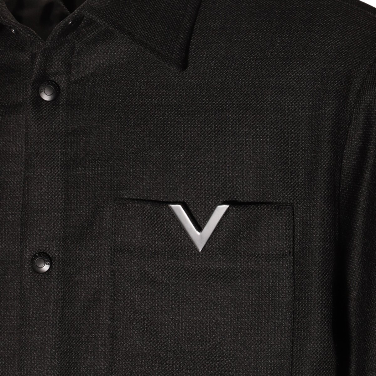 Valentino Textured Grey Wool Casual Jacket With Distinctive Logo Zwart
