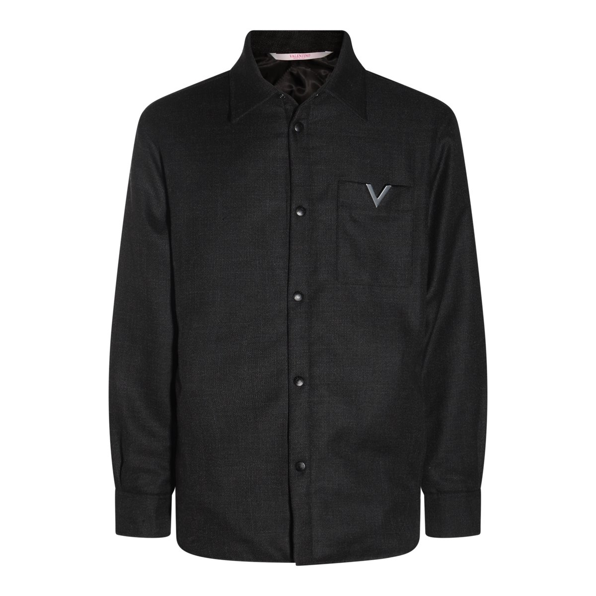 Valentino Textured Grey Wool Casual Jacket With Distinctive Logo Zwart