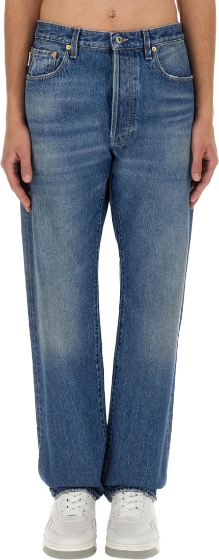 Valentino Classic Five-Pocket Denim Jeans With Logo Detail Blauw