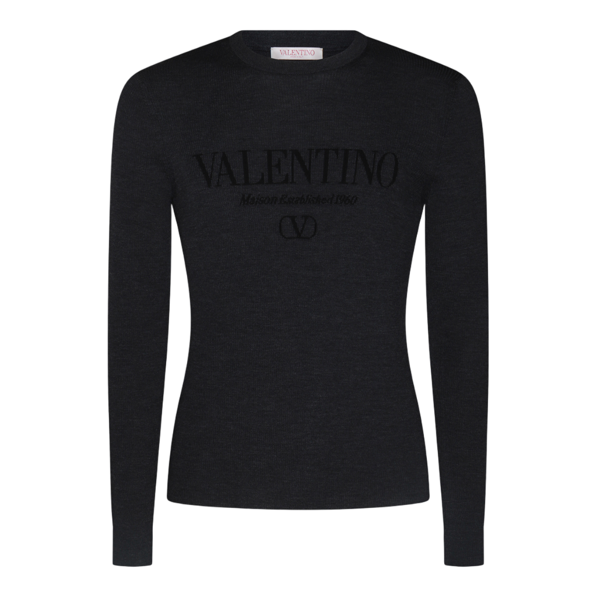 Valentino Fitted Black Sweater With Tonal Logo Embroidery Zwart