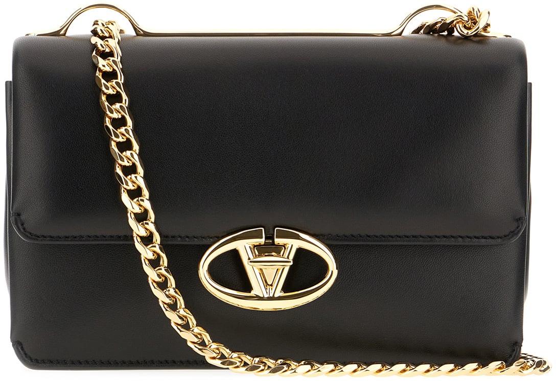 Valentino Valentino Black nappa leather VLogo crossbody bag Zwart