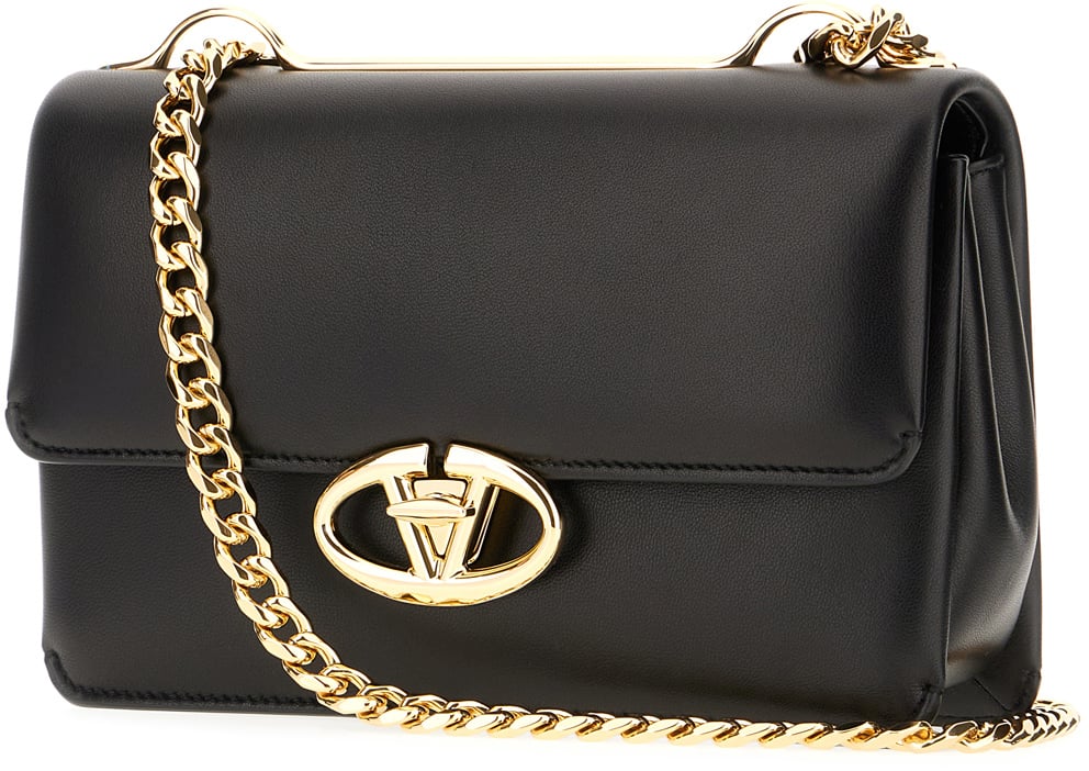 Valentino Valentino Black nappa leather VLogo crossbody bag Zwart