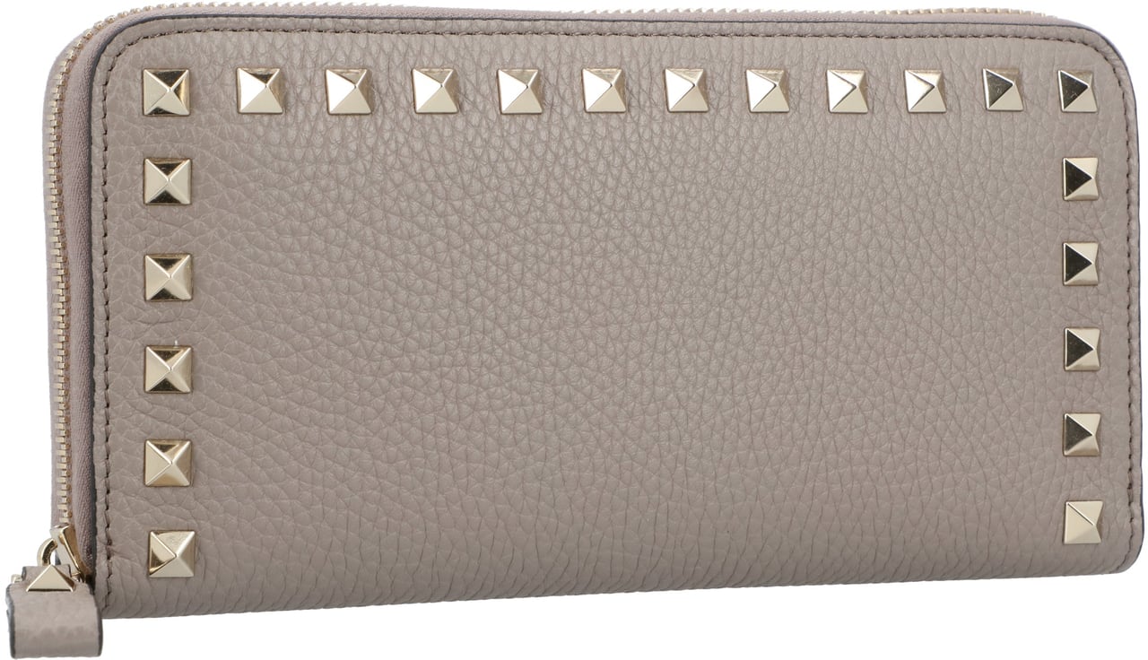 Valentino Rockstud Grey Leather Wallet Grijs