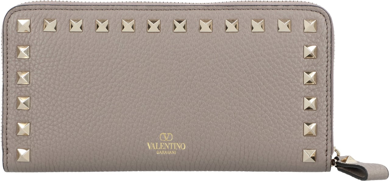 Valentino Rockstud Grey Leather Wallet Grijs