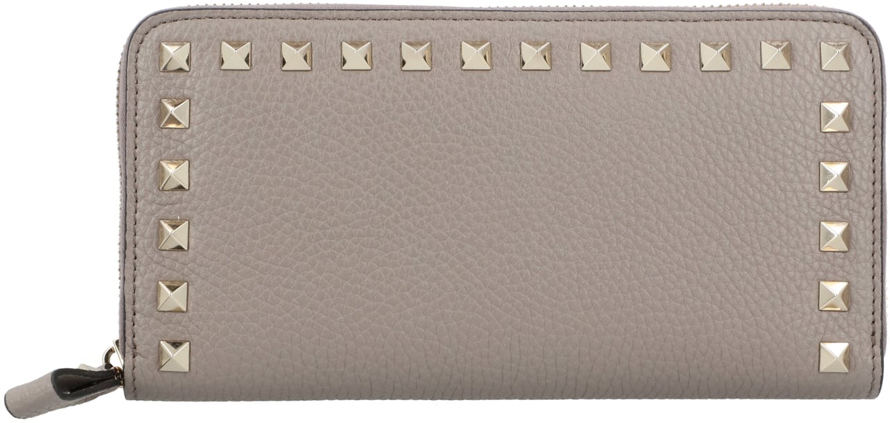 Valentino Rockstud Grey Leather Wallet Grijs