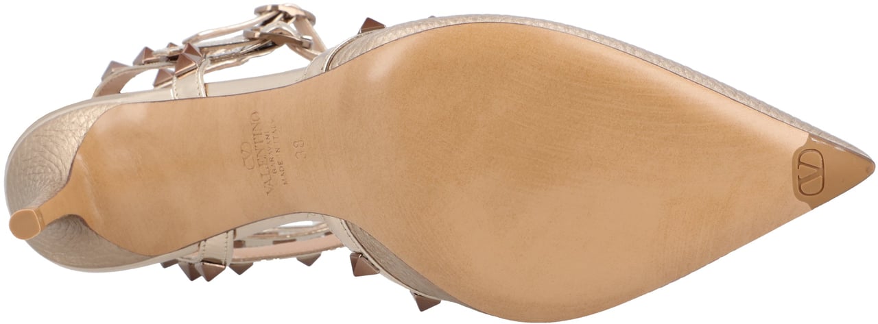 Valentino Gold Calfskin Rockstud Pumps With Rose-Tone Hardware Neutraal
