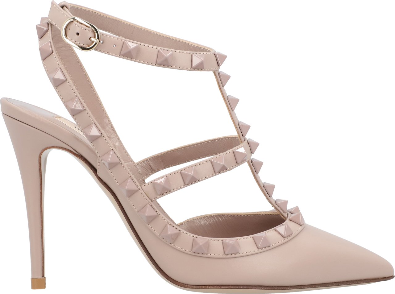 Valentino Pointed Toe Rockstud Pumps With Adjustable Ankle Strap Neutraal