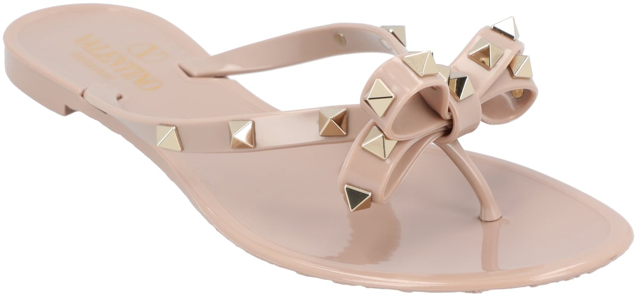 Valentino Rockstud Bow Flip Flops Neutraal