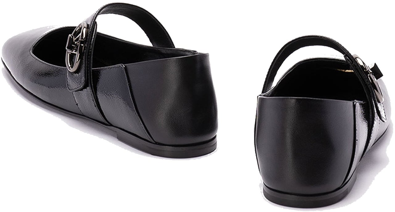 Valentino Valentino Garavani Leather Locker Ballerina Flats Zwart