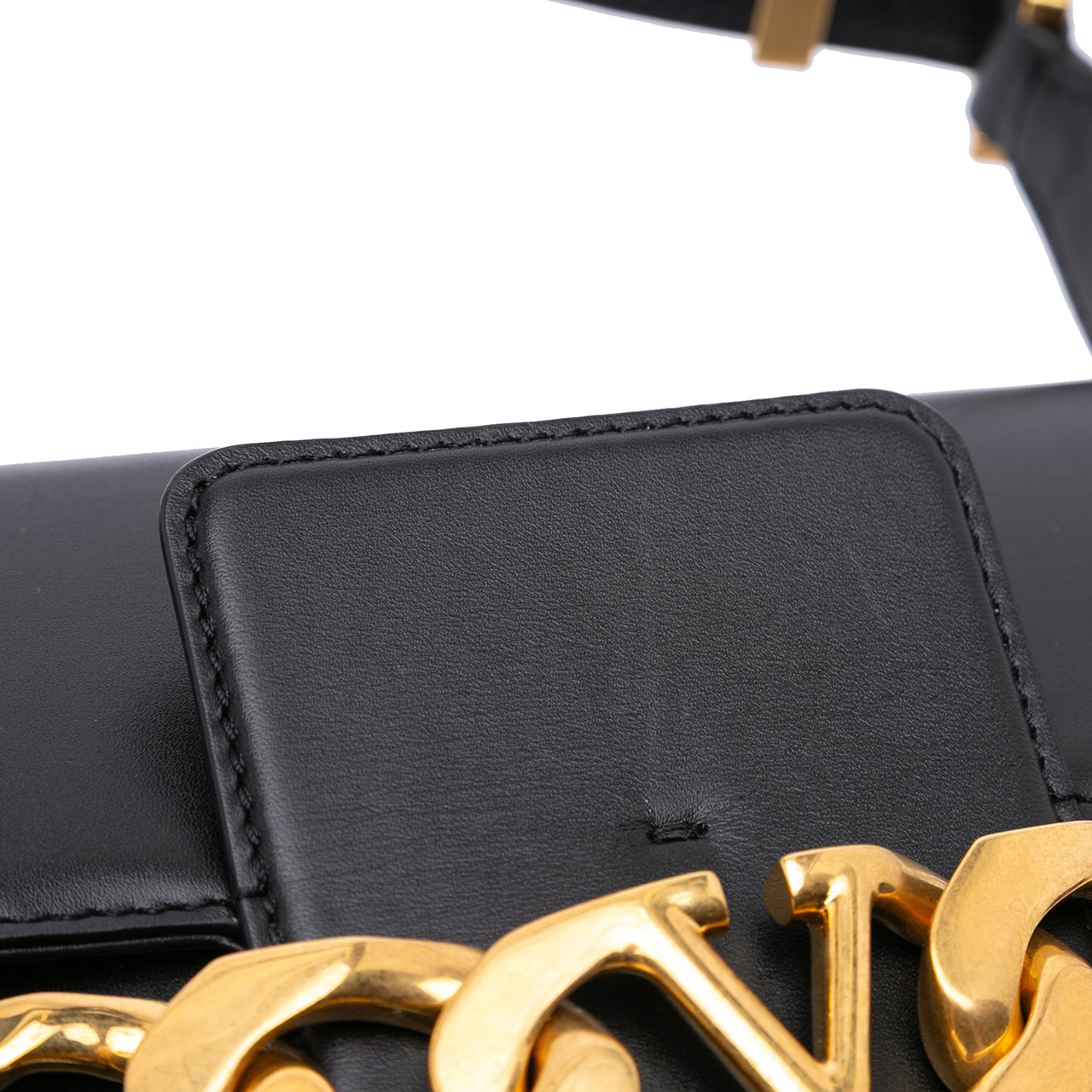 Valentino Medium Leather Vlogo Chain Shoulder Bag Zwart