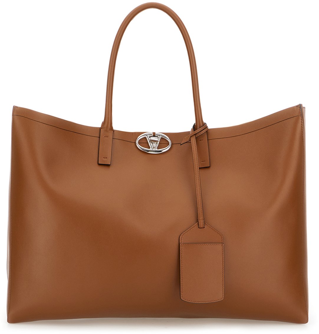 Valentino Valentino Brown leather medium VLogo Locker shopping bag Bruin