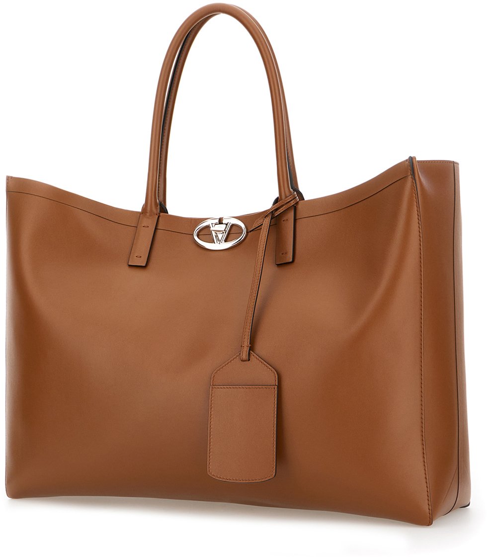 Valentino Valentino Brown leather medium VLogo Locker shopping bag Bruin