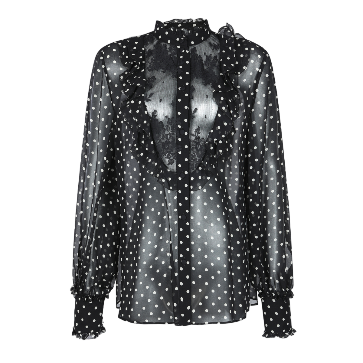 Valentino Sheer Black Blouse with Ruffled Accents Grijs
