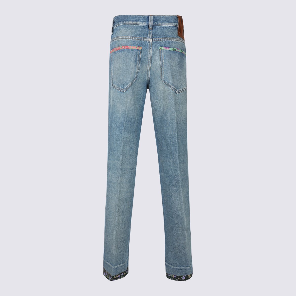 Valentino Classic Straight-Leg Jeans With Multicolored Trim Accents Blauw
