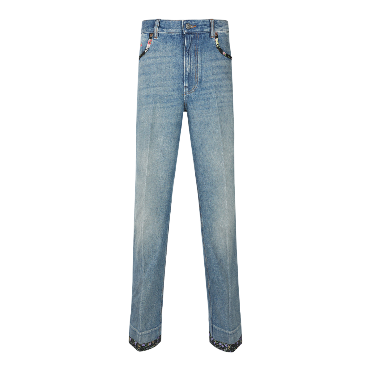 Valentino Classic Straight-Leg Jeans With Multicolored Trim Accents Blauw