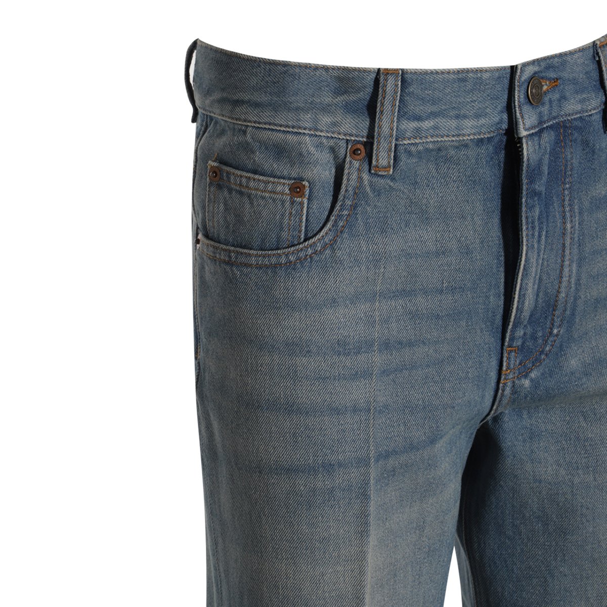 Valentino Faded Grey Cotton Denim Jeans with Embroidered Cuffs Grijs