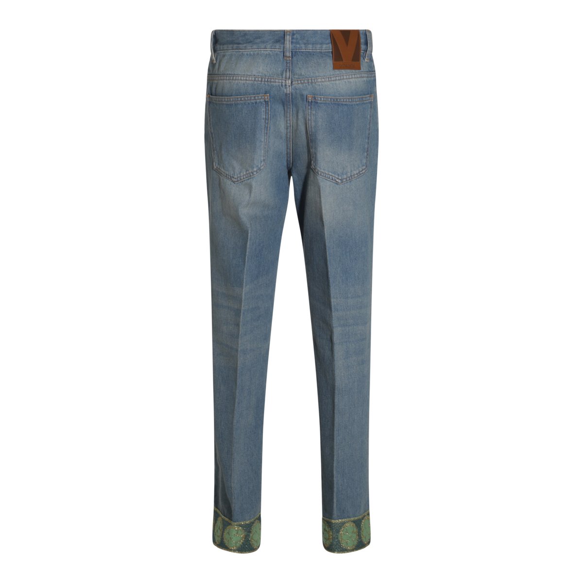 Valentino Faded Grey Cotton Denim Jeans with Embroidered Cuffs Grijs