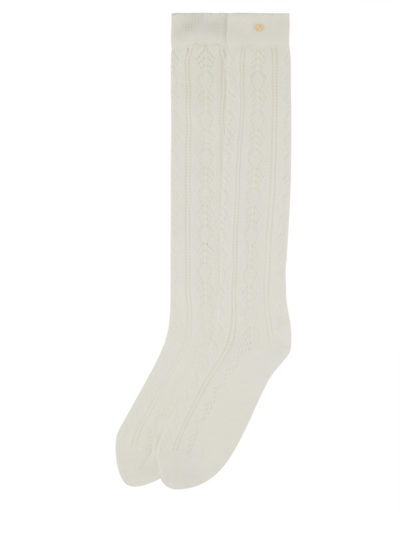 Valentino Perforated Cotton Socks With Vlogo Wit