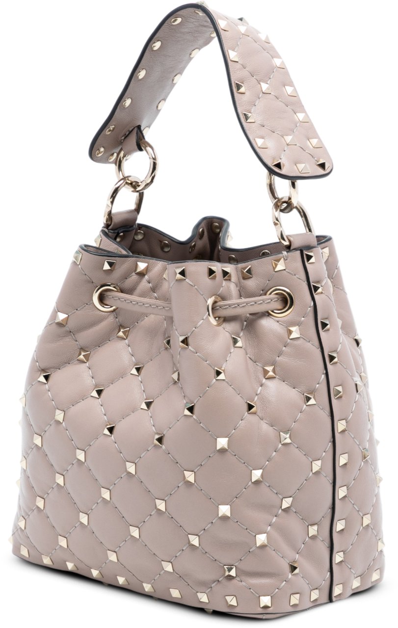 Valentino Small Leather Rockstud Spike Bucket Bag Bruin