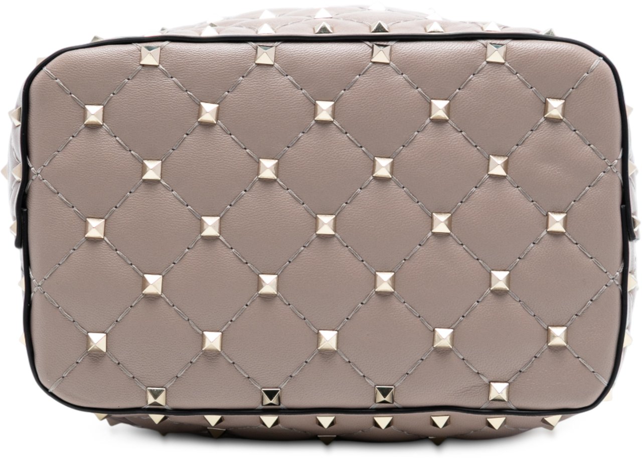 Valentino Small Leather Rockstud Spike Bucket Bag Bruin