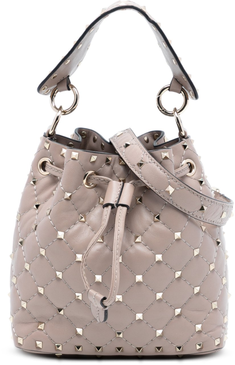 Valentino Small Leather Rockstud Spike Bucket Bag Bruin