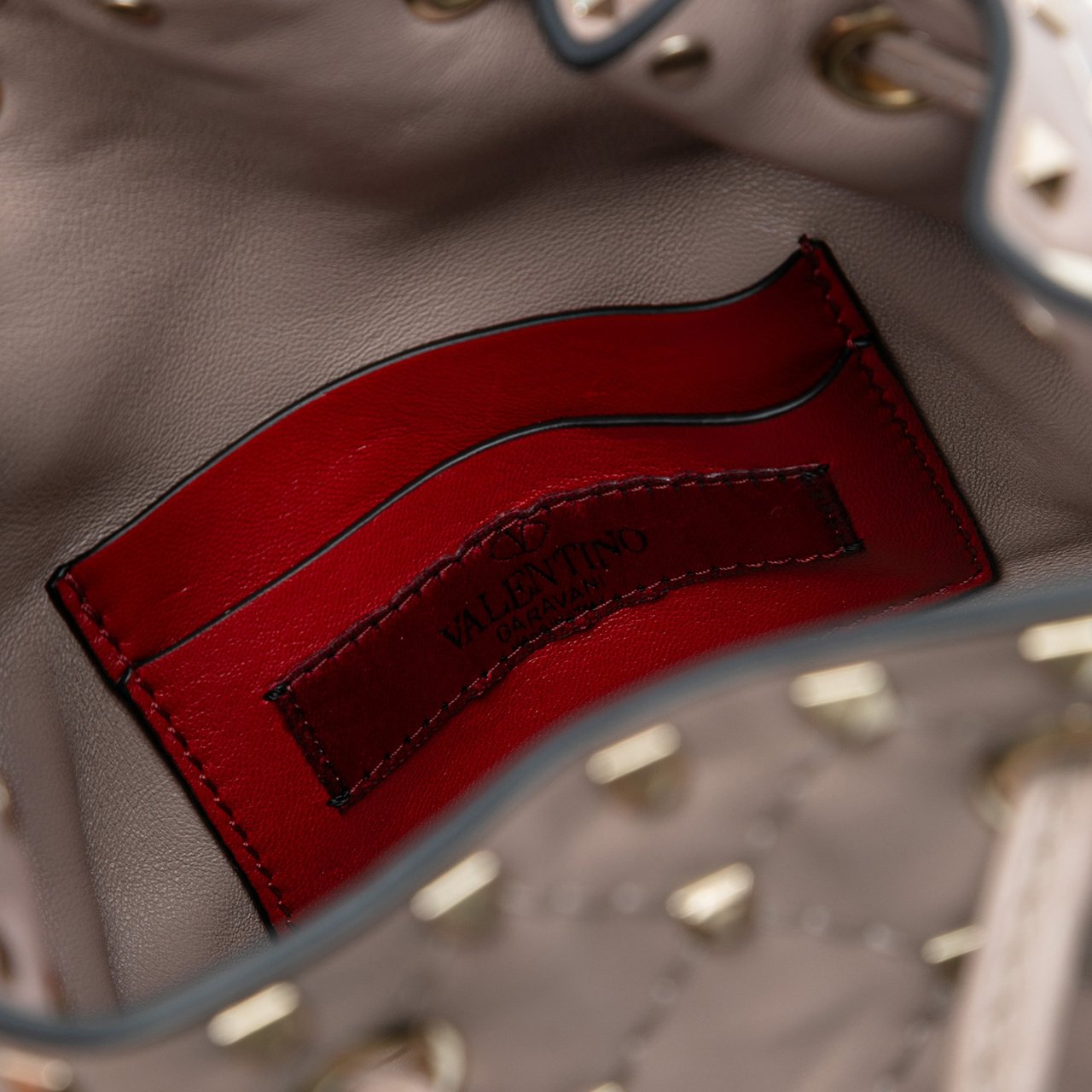 Valentino Small Leather Rockstud Spike Bucket Bag Bruin