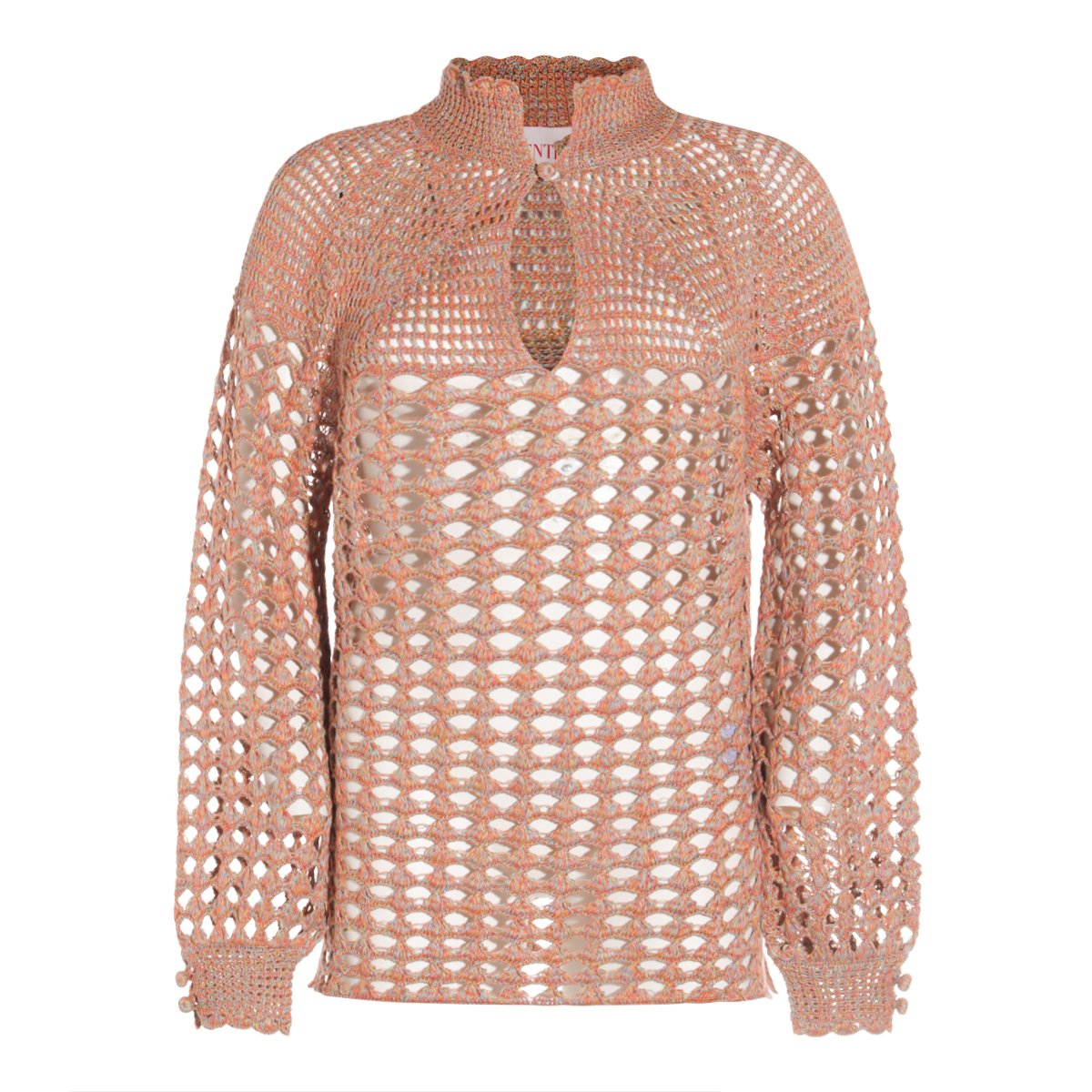 Valentino Ocra Linen High Collar Top Neutraal