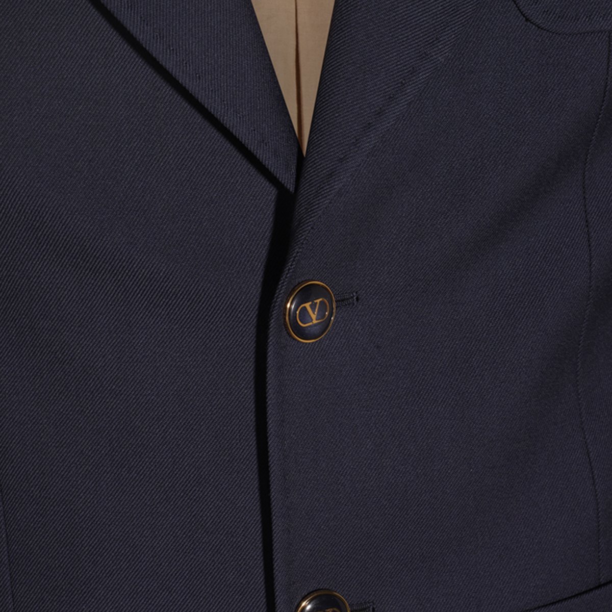 Valentino Tailored Blue Wool Blazer With Notch Lapel And Branded Buttons Zwart
