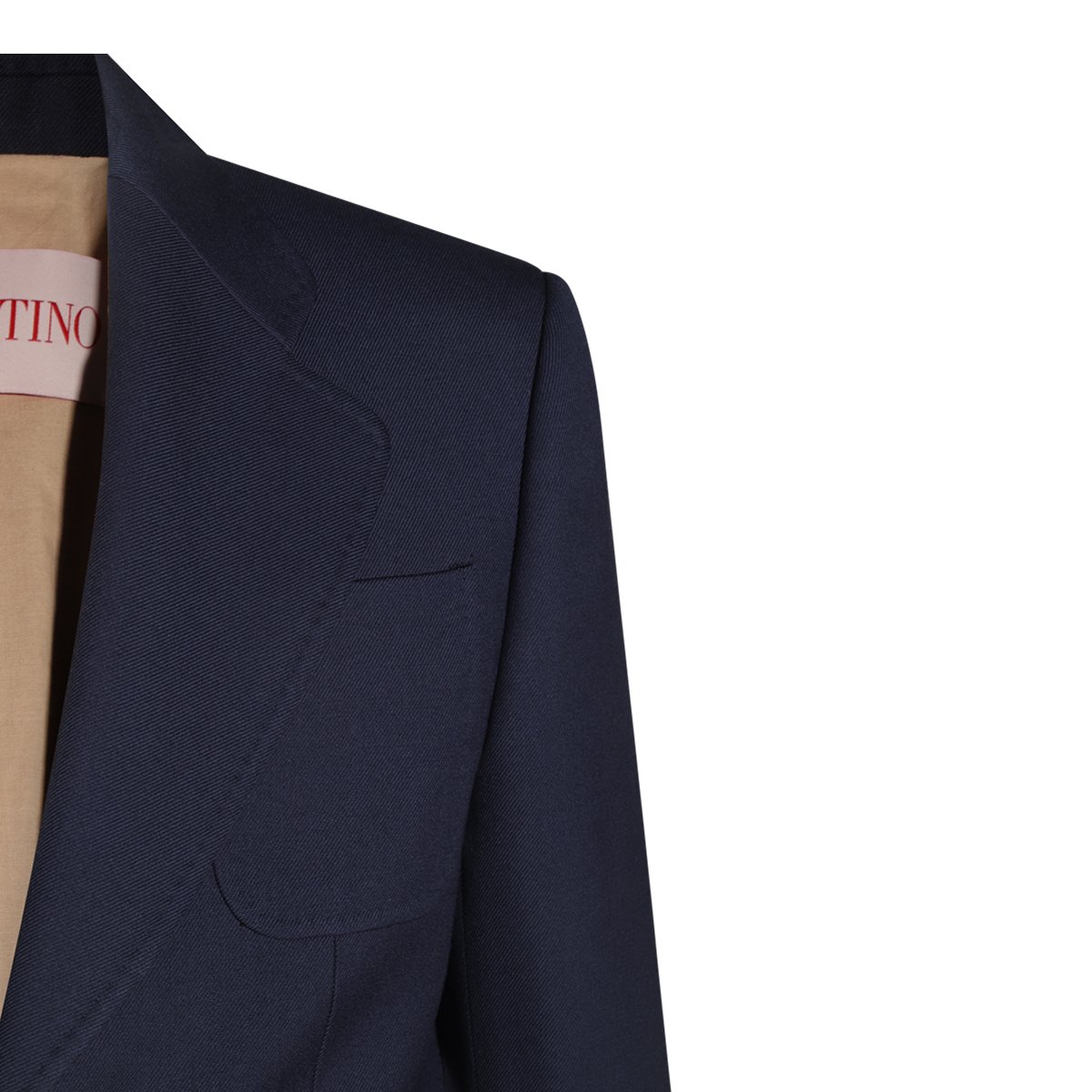 Valentino Tailored Blue Wool Blazer With Notch Lapel And Branded Buttons Zwart